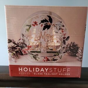 New in box, glass Christmas tealight holder